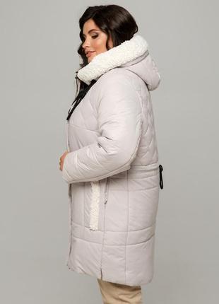 Гарна зимова куртка барселона стьобана з хутром під овчину великого розміру 50-60 розміри різні кольори лід7 фото