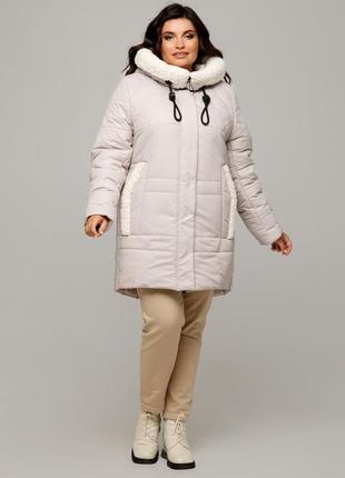 Красивая зимняя куртка барселона стеганая с мехом под овчину большого размера 50-60 размеры разные цвета лед