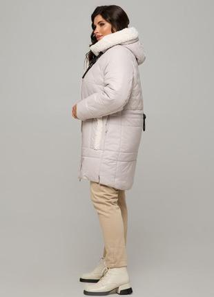 Гарна зимова куртка барселона стьобана з хутром під овчину великого розміру 50-60 розміри різні кольори лід4 фото
