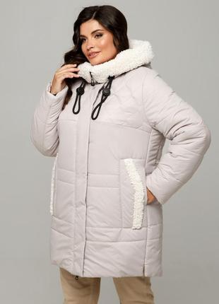 Гарна зимова куртка барселона стьобана з хутром під овчину великого розміру 50-60 розміри різні кольори лід3 фото
