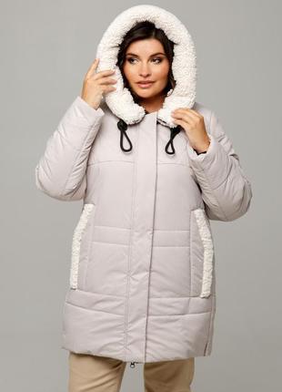 Гарна зимова куртка барселона стьобана з хутром під овчину великого розміру 50-60 розміри різні кольори лід6 фото