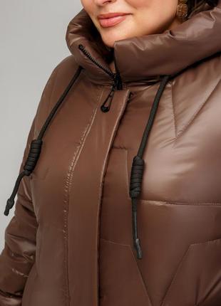 Модне пальто пуховик мюнхен з двосторонньою блискавкою великих розмірів 50-60 різні кольори коричневий5 фото