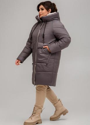 Зимнее стильное пальто гамбург с двусторонней молнией батал 50-60 размеры разные цвета моко6 фото