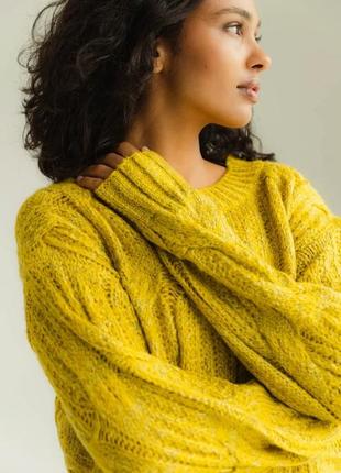 Якісний жіночий джемпер оверсайз об'ємна в'язка на манжеті знизу 42-50 розміри різні кольори гірчичний