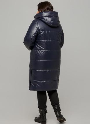 Красивое женское зимнее пальто соната лаке батал 50-60 размеры разные цвета темно-синее2 фото