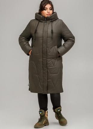 Модне пальто пуховик мюнхен з двосторонньою блискавкою великих розмірів 50-60 різні кольори хакі1 фото