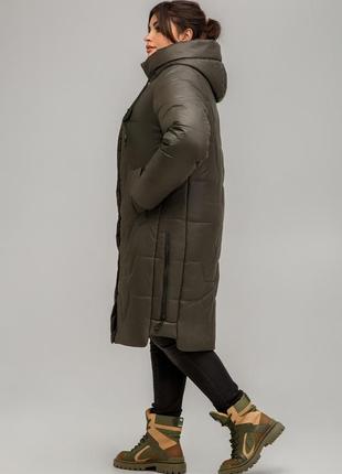 Модне пальто пуховик мюнхен з двосторонньою блискавкою великих розмірів 50-60 різні кольори хакі3 фото