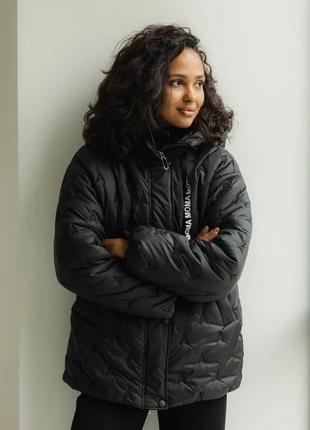 Теплая зимняя куртка стеганая с капюшоном 42-52 размеры разные цвета черная3 фото