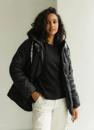 Теплая зимняя куртка стеганая с капюшоном 42-52 размеры разные цвета черная6 фото