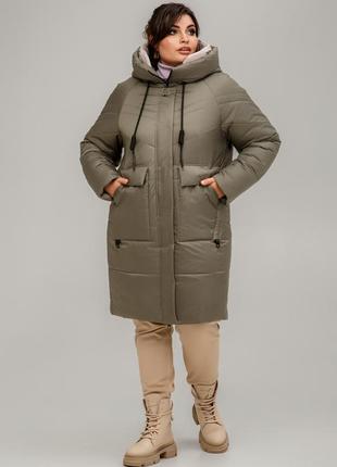 Зимове стильне пальто гамбург з двосторонньою блискавкою батал 50-60 розміри різні кольори оливкове