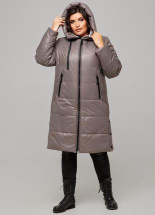 Красивое женское зимнее пальто соната лаке батал 50-60 размеры разные цвета какао2 фото