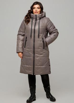 Гарне жіноче зимове пальто соната лаке батал 50-60 розміри різні кольори какао