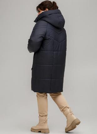 Зимнее стильное пальто гамбург с двусторонней молнией батал 50-60 размеры разные цвета темно-синее3 фото