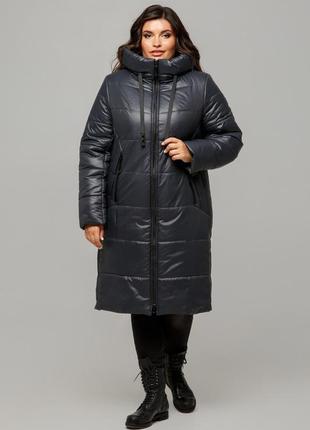 Красивое женское зимнее пальто соната лаке батал 50-60 размеры разные цвета графитовое4 фото