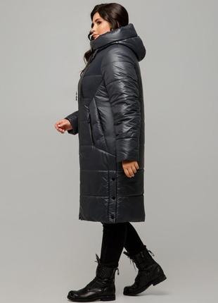 Красивое женское зимнее пальто соната лаке батал 50-60 размеры разные цвета графитовое3 фото