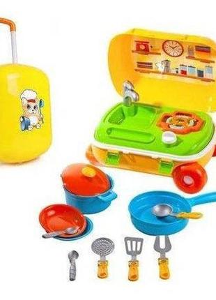 Кухня з набором посуду технок 6078 у валізі плита мийка каструля тарілки прилади пластик дитяча іграшка