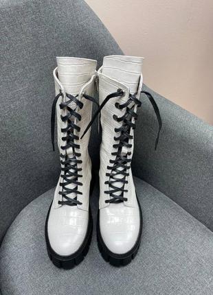 Екслюзивні чоботи берці з італійської шкіри та замші жіночі8 фото