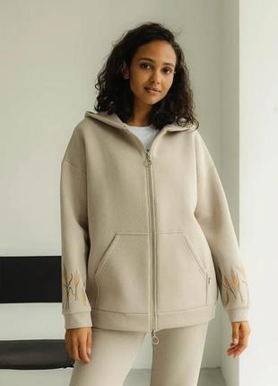 Дуже тепла жіноча товстовка на замку з оригінальним малюнком колосків 42-52 розміри...