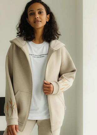 Дуже тепла жіноча товстовка на замку з оригінальним малюнком колосків 42-52 розміри...