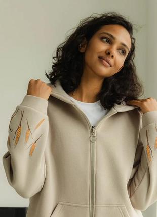 Дуже тепла жіноча товстовка на замку з оригінальним малюнком колосків 42-52 розміри...