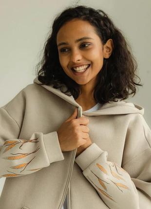 Дуже тепла жіноча товстовка на замку з оригінальним малюнком колосків 42-52 розміри...