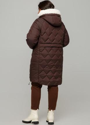 Модна жіноча зимова куртка тоскана стьобана з хутром під овчину батал 50-60 розміри різні кольори шоколад6 фото