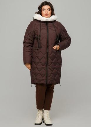 Модная женская зимняя куртка тоскана стеганая с мехом под овчину батал 50-60 размеры...