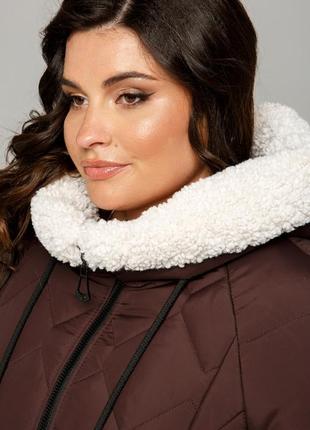 Модная женская зимняя куртка тоскана стеганая с мехом под овчину батал 50-60 размеры...