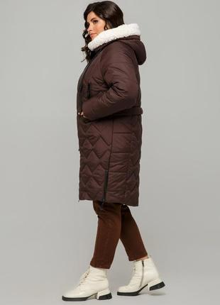 Модная женская зимняя куртка тоскана стеганая с мехом под овчину батал 50-60 размеры...