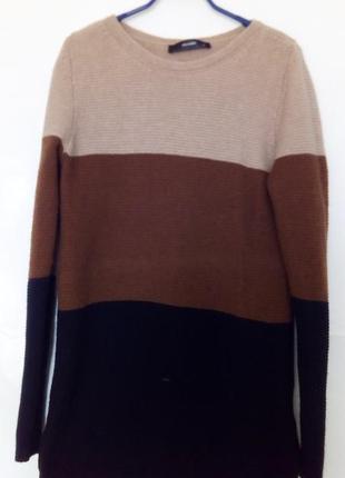 Стильний подовжений светр, джемпер в смужку, шерсть, кашемір, hallhuber
