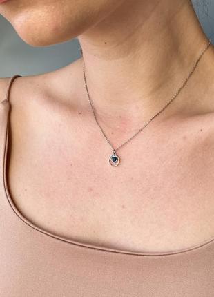 Колье серебряное середечко с эмалью, проба 925