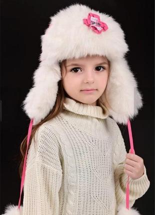 Зимняя шапка ушанка розовая на девочку4 фото