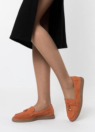 Туфли женские оранжевые лоферы замшевые на платформе,на низком ходу,плоской подошве,удобние 992тz-а8 фото