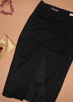 Льняная юбка карандаш - с ассиметричным закрытым разрезом  и драпировкой в поясе 46-48 р