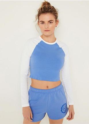 Жіночий лонгслів victoria's secret колір блакитний білий (xs)