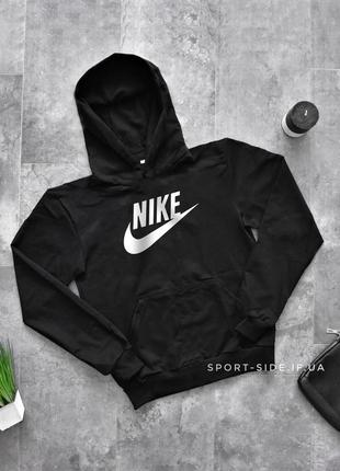 Чоловіча толстовка nike (найк) чорна (велика емблема) кенгуру худі