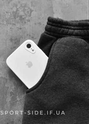 Теплий чоловічий спортивний костюм nike (найк)сірий, велика біла емблема, штани худі кенгуру4 фото