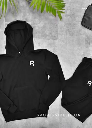 Мужской спортивный костюм reebok штаны (рибок) черный , толстовка маленькая эмблема, штаны худи кенгуру