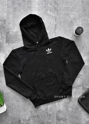 Чоловіча толстовка adidas (адідас) чорна (маленька емблема) кенгуру худі