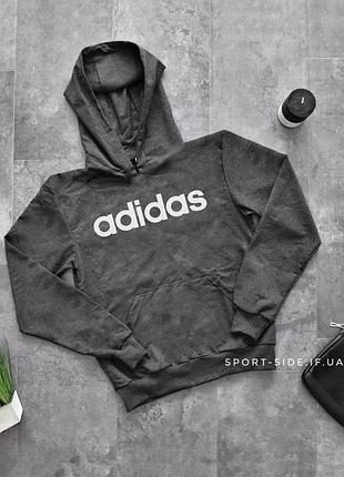 Чоловіча толстовка adidas (адідас) темно-сіра (велиша емблема) кенгуру худі
