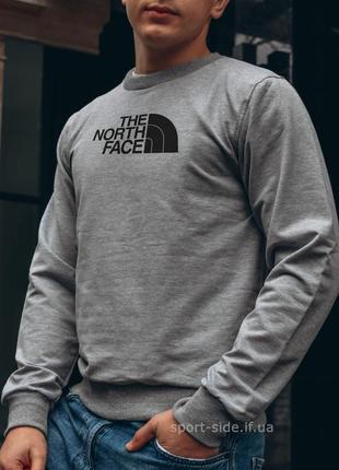 Мужской свитшот the north face (норс фейс) светло серый (большое лого) толстовка лонгслив (чоловічий світшот)