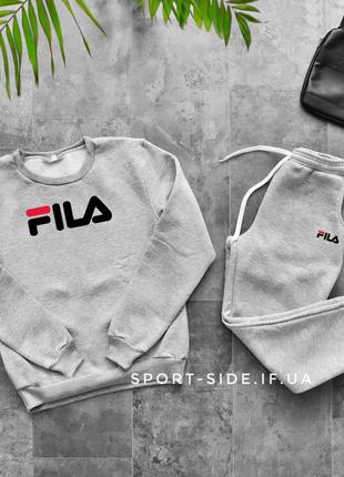 Теплий чоловічий спортивний костюм fila (філа) світло сірий, світшот штани (толстовка лонгслів)