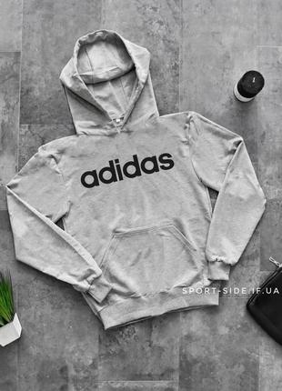 Чоловіча толстовка adidas (адідас) світло-сіра (велика емблема) кенгуру худі