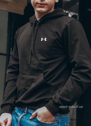 Мужская толстовка under armour (андер армор) черная (маленькая эмблема) кенгуру худи