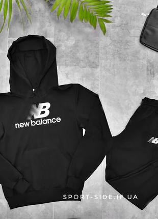 Мужской спортивный костюм new balance (нью беланс) черный , толстовка большая эмблема худи кенгуру