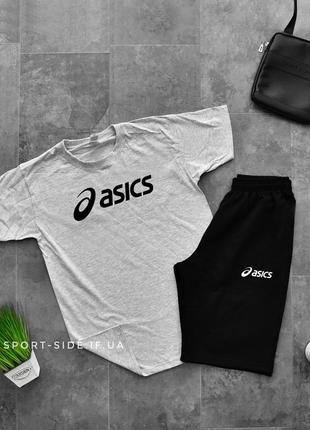 Річний комплект шорти і футболка asics (сіра футболка , чорні шорти) великий логотип1 фото