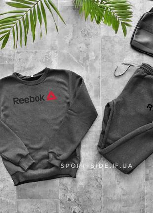 Теплий чоловічий спортивний костюм reebok (рібок) сірий, світшот штани (толстовка лонгслів)