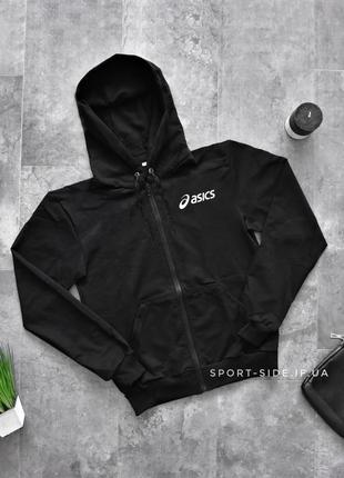 Чоловіча толстовка asics (асикс) чорна з замком, олімпійка (мастерка)