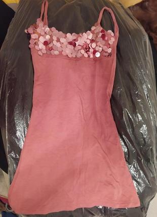 Трикотажное вечернее натуральное платье с паетками чайная роза