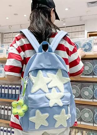Рюкзак со звездами для девочек школьный молодежный подростковый голубой2 фото